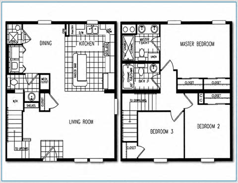 Floor plan for 3 beds, 1.5 baths